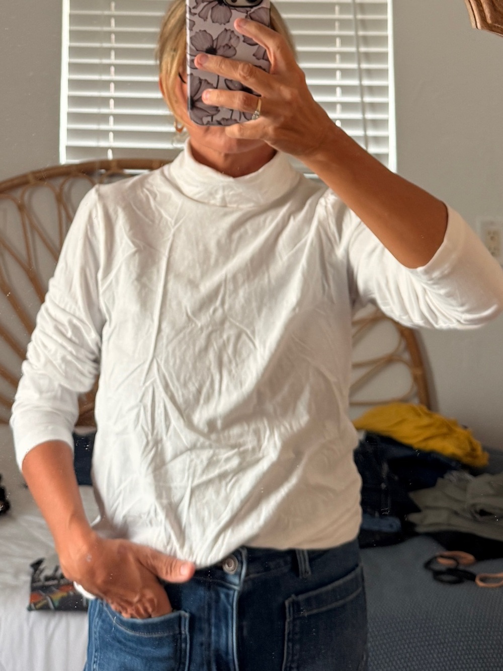J. Crew White Mock Neck Long Sleeve Tissue T shirt